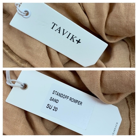 NWT Tavik Standoff Romper Linen Rayon Size Small Sand Shorts Pockets - Picture 5 of 14